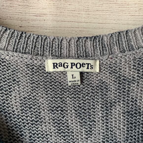 Rag Poets V-Neck Sweater Navy Blue and Gray Animal Print Size Large - Picture 9 of 13